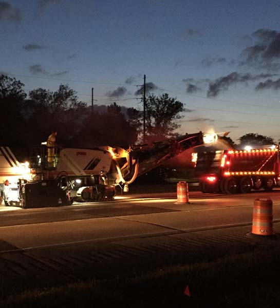 Pavement Milling Working at night